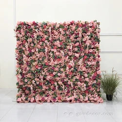 GNW Factory 8*8ft Roll up Shape Retaining Silk Pink Rose Artificial Flower Wall for Wedding Event Party Decor - 8*8ft / 20211207180407