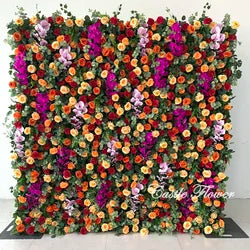 L-R266 Custom 5d Fabric Flower Wall Blue Wedding Supplies Decoration Rose Backdrop Silk Artificial Decorative Flower Wall - 8ft*8ft, 10ft*10ft, Customized / FW676