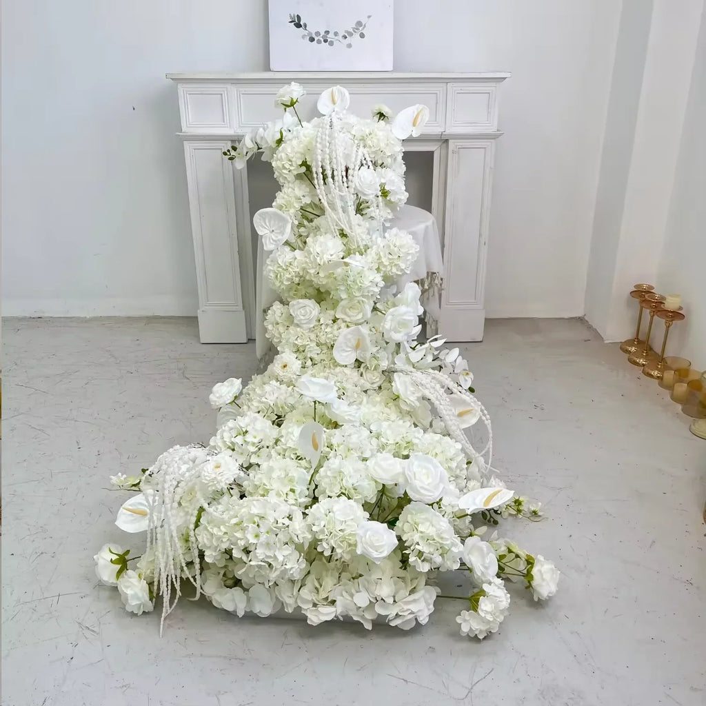 M-FR70 Natural Burgundy Greenery Artificial Flowers White Aisle Centerpiece Pink Flower Runner Wedding Decorations Supplies