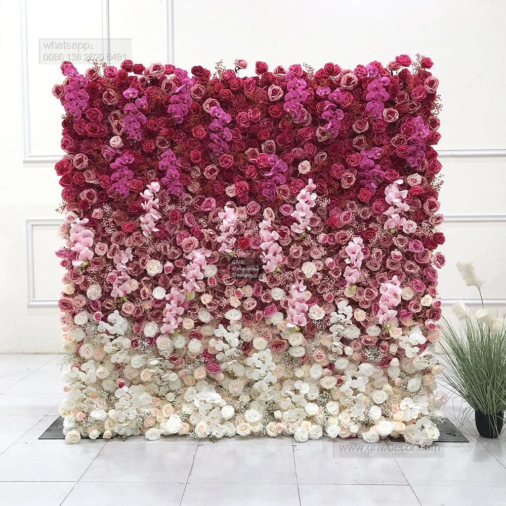 GNW Flower Wall Backdrop Flower Decoration Artificial Wall Backdrop Factory Silk Wedding Decoration Wedding Wall Design