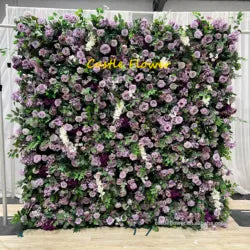 M-FW15 Wedding Party Artificial Rose Flower Wall Backdrop Roll up 3d 5d Fabric Wedding Wall Flower White Flower Wall Panel - Customized / #20