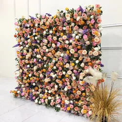 GNW 5D Decor's Realistic Rose Flower Wall Panel Artificial Interior Decoration Supplies for Wedding Backdrop - 8*8ft / colorful wall-1