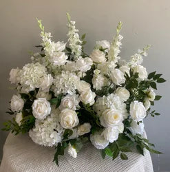 M-FR70 Natural Burgundy Greenery Artificial Flowers White Aisle Centerpiece Pink Flower Runner Wedding Decorations Supplies - White 02