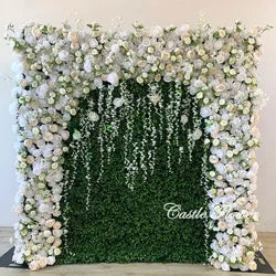 L-R272 High Quality Silk Artificial Red Rose Flower Wall Floral Backdrop 8x8 ft Customized Size Wedding Party Decoration - 8ft*8ft, 10ft*10ft, Customized / FW533