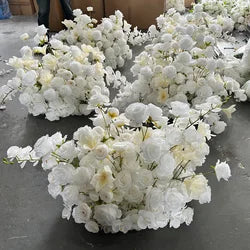 M-FR70 Natural Burgundy Greenery Artificial Flowers White Aisle Centerpiece Pink Flower Runner Wedding Decorations Supplies - cream white