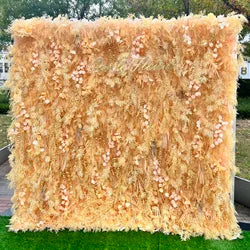 M-FW15 Wedding Party Artificial Rose Flower Wall Backdrop Roll up 3d 5d Fabric Wedding Wall Flower White Flower Wall Panel - Customized / #15