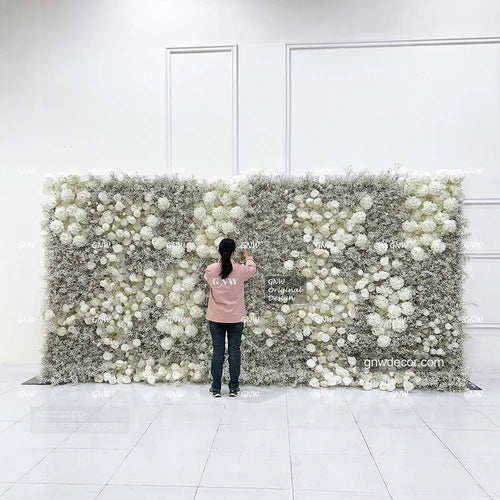 3D Design Floral Bouquet Ceiling Black Babybreath Rose Artificial Flower Decoration Wedding Backdrop