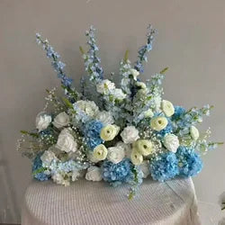 M-FR70 Natural Burgundy Greenery Artificial Flowers White Aisle Centerpiece Pink Flower Runner Wedding Decorations Supplies - cream blue