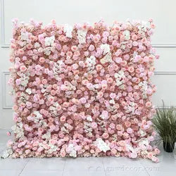 GNW Factory 8*8ft Roll up Shape Retaining Silk Pink Rose Artificial Flower Wall for Wedding Event Party Decor - 8*8ft / 20211027144605