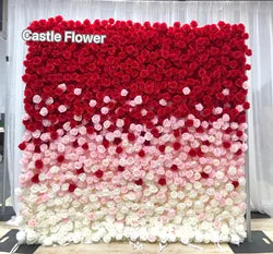 M-FW15 Wedding Party Artificial Rose Flower Wall Backdrop Roll up 3d 5d Fabric Wedding Wall Flower White Flower Wall Panel - Customized / #17