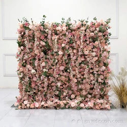 GNW Factory 8*8ft Roll up Shape Retaining Silk Pink Rose Artificial Flower Wall for Wedding Event Party Decor - 8*8ft / 20221112111044