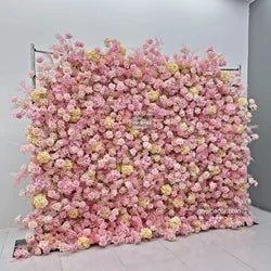 GNW Factory 8*8ft Roll up Shape Retaining Silk Pink Rose Artificial Flower Wall for Wedding Event Party Decor - 8*8ft / 20240921173933