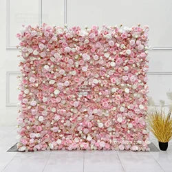 GNW Factory 8*8ft Roll up Shape Retaining Silk Pink Rose Artificial Flower Wall for Wedding Event Party Decor - 8*8ft / 20240321173305