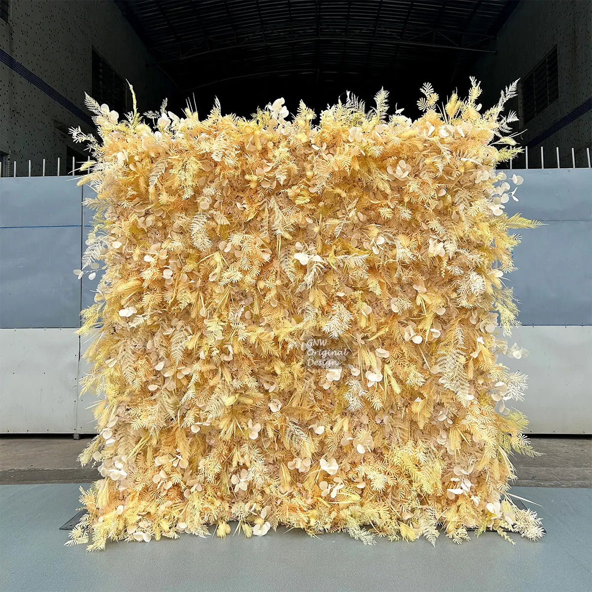 GNW Factory 8*8ft Roll up Shape Retaining Yellow Rose Artificial Flower Wall for Wedding Event Party Backdrop Decor