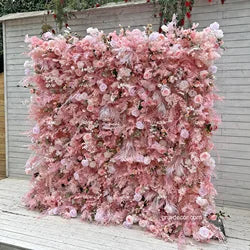 GNW Factory 8*8ft Roll up Shape Retaining Silk Pink Rose Artificial Flower Wall for Wedding Event Party Decor - 8*8ft / 20240308172654