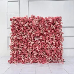GNW Factory 8*8ft Roll up Shape Retaining Silk Pink Rose Artificial Flower Wall for Wedding Event Party Decor - 8*8ft / 20240604155357
