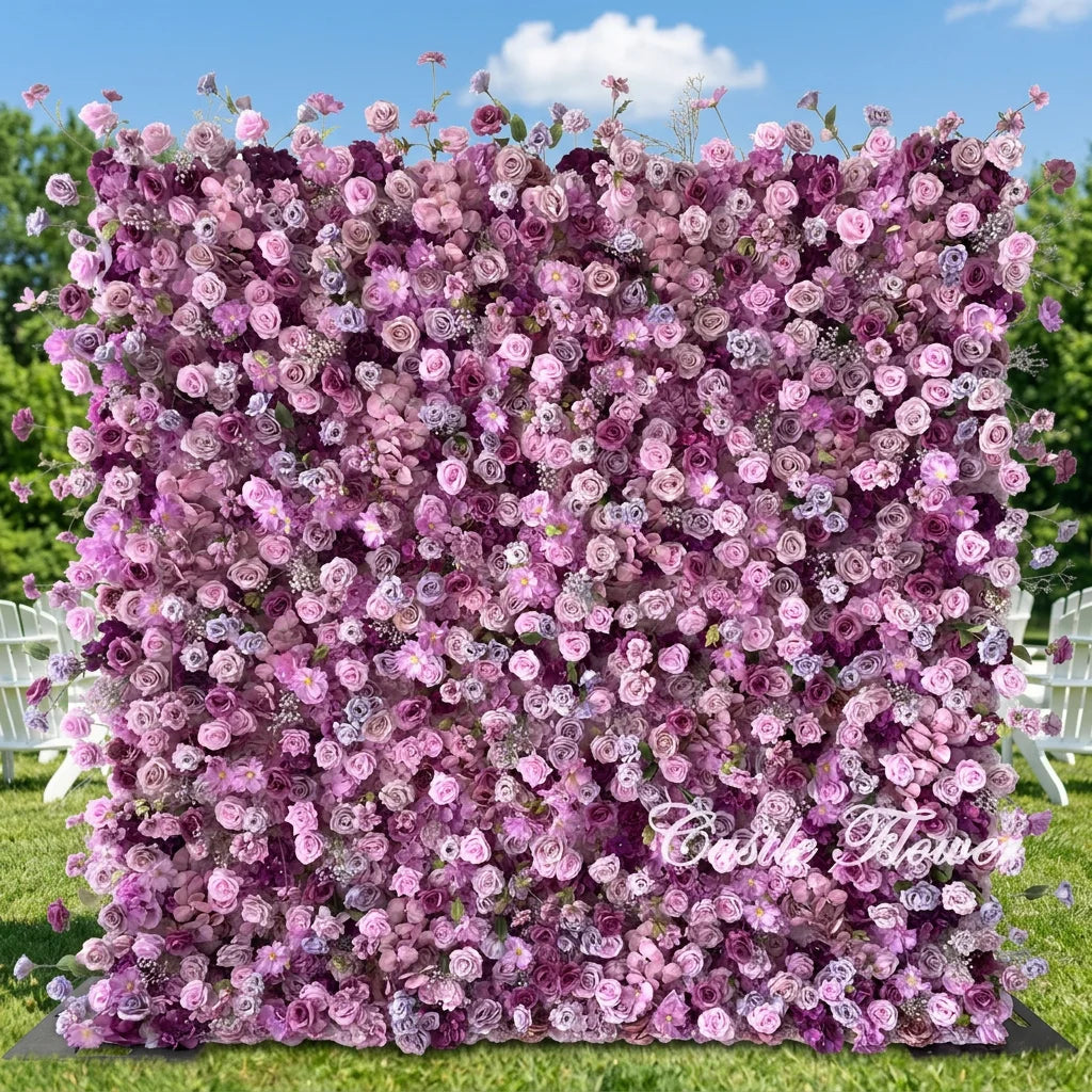 L-R266 Custom 5d Fabric Flower Wall Blue Wedding Supplies Decoration Rose Backdrop Silk Artificial Decorative Flower Wall