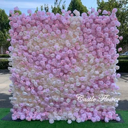L-R266 Custom 5d Fabric Flower Wall Blue Wedding Supplies Decoration Rose Backdrop Silk Artificial Decorative Flower Wall - 8ft*8ft, 10ft*10ft, Customized / FW668