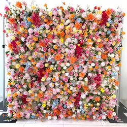 M-FW15 Wedding Party Artificial Rose Flower Wall Backdrop Roll up 3d 5d Fabric Wedding Wall Flower White Flower Wall Panel - Customized / #1