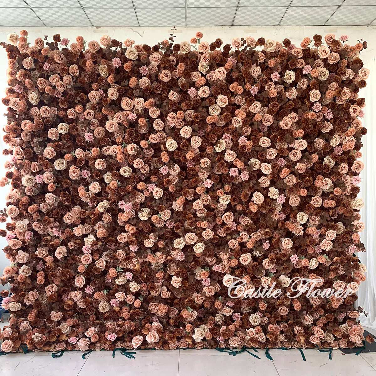 L-R381 Hot Sale Wholesale 8*8ft Elegant White Artificial Flower Wall High Quality Silk Floral Backdrop Wedding Decoration