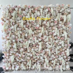 M-FW15 Wedding Party Artificial Rose Flower Wall Backdrop Roll up 3d 5d Fabric Wedding Wall Flower White Flower Wall Panel - Customized / #11