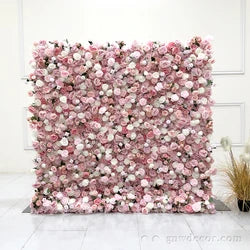 GNW Factory 8*8ft Roll up Shape Retaining Silk Pink Rose Artificial Flower Wall for Wedding Event Party Decor - 8*8ft / 20220831175845