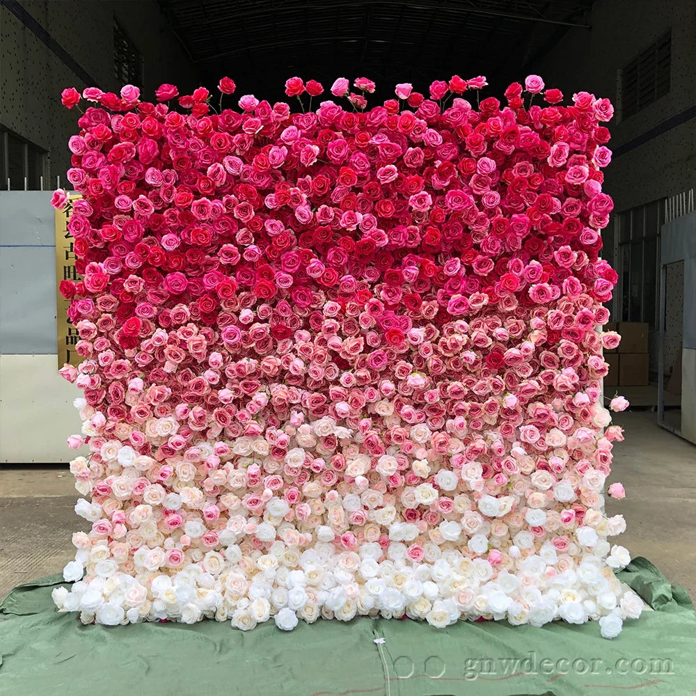 GNW Wedding Supplier Handmade Roll up Cloth Back Flower Wall Flower Backdrop Flower Panel for Wedding Decoration Background