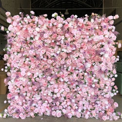 GNW Factory 8*8ft Roll up Shape Retaining Silk Pink Rose Artificial Flower Wall for Wedding Event Party Decor - 8*8ft / 20220328093901