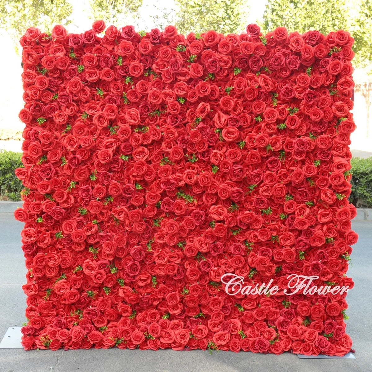 L-R272 High Quality Silk Artificial Red Rose Flower Wall Floral Backdrop 8x8 ft Customized Size Wedding Party Decoration