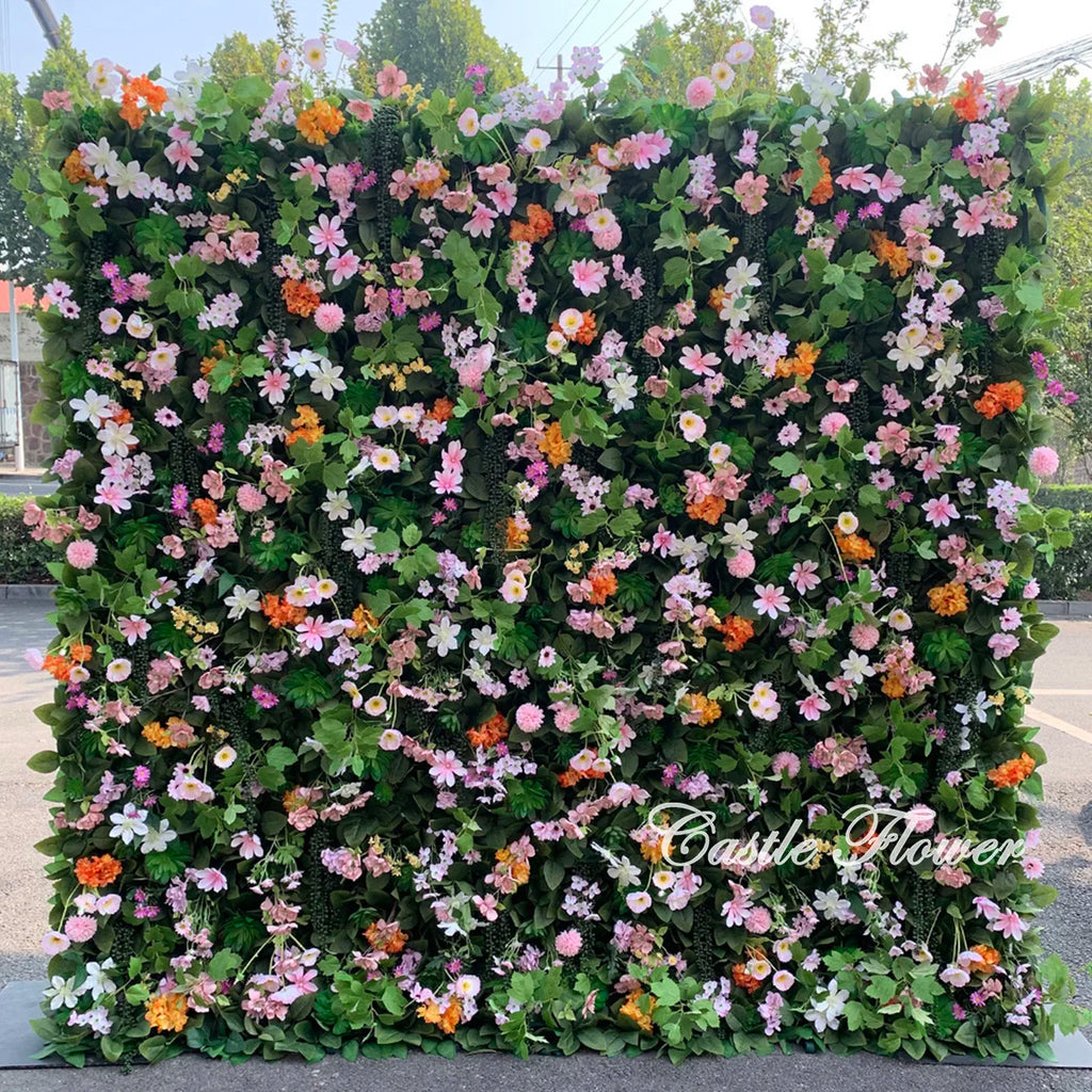 L-R381 Hot Sale Wholesale 8*8ft Elegant White Artificial Flower Wall High Quality Silk Floral Backdrop Wedding Decoration