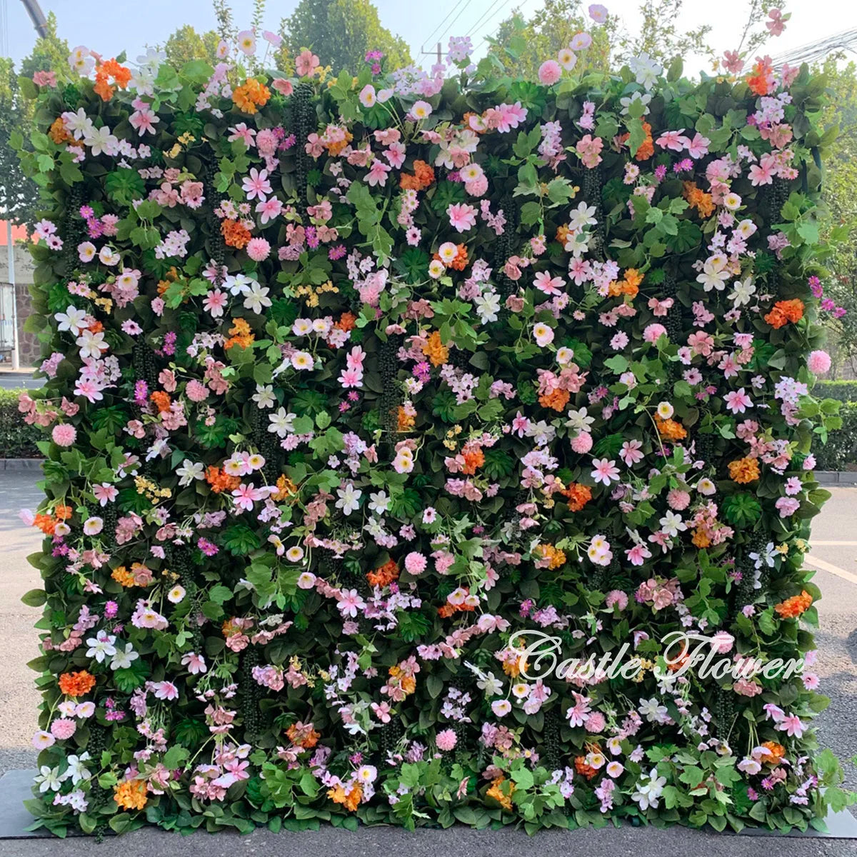 L-R381 Hot Sale Wholesale 8*8ft Elegant White Artificial Flower Wall High Quality Silk Floral Backdrop Wedding Decoration