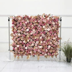 GNW Factory 8*8ft Roll up Shape Retaining Silk Pink Rose Artificial Flower Wall for Wedding Event Party Decor - 8*8ft / 20211228095243