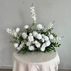 M-FR70 Natural Burgundy Greenery Artificial Flowers White Aisle Centerpiece Pink Flower Runner Wedding Decorations Supplies - White green