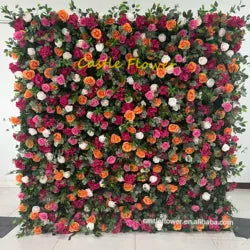 L-R447 Wholesale Custom Fabric Flower Wall Pink Wedding Supplies Decoration Rose Backdrop Silk Artificial Decorative Flower Wall - 8ft*8ft, 10ft*10ft, Customized / FW646