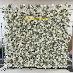 M-FW15 Wedding Party Artificial Rose Flower Wall Backdrop Roll up 3d 5d Fabric Wedding Wall Flower White Flower Wall Panel - Customized / #7