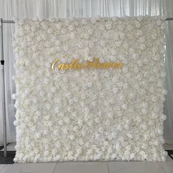M-FW15 Wedding Party Artificial Rose Flower Wall Backdrop Roll up 3d 5d Fabric Wedding Wall Flower White Flower Wall Panel - Customized / #4