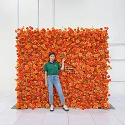 GNW Factory 8*8ft Roll up Shape Retaining Yellow Rose Artificial Flower Wall for Wedding Event Party Backdrop Decor - 8*8ft / 20220418170251