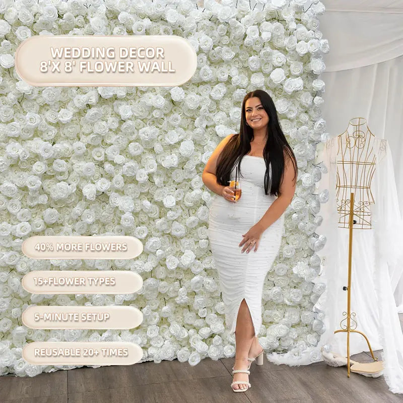 8FT Most Popular Elegant Romantic New Arrival Artificial Flower Wall with Silk Plastic for Wedding Photo Decoration Events