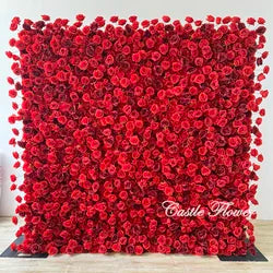 L-R272 High Quality Silk Artificial Red Rose Flower Wall Floral Backdrop 8x8 ft Customized Size Wedding Party Decoration - 8ft*8ft, 10ft*10ft, Customized / FW538