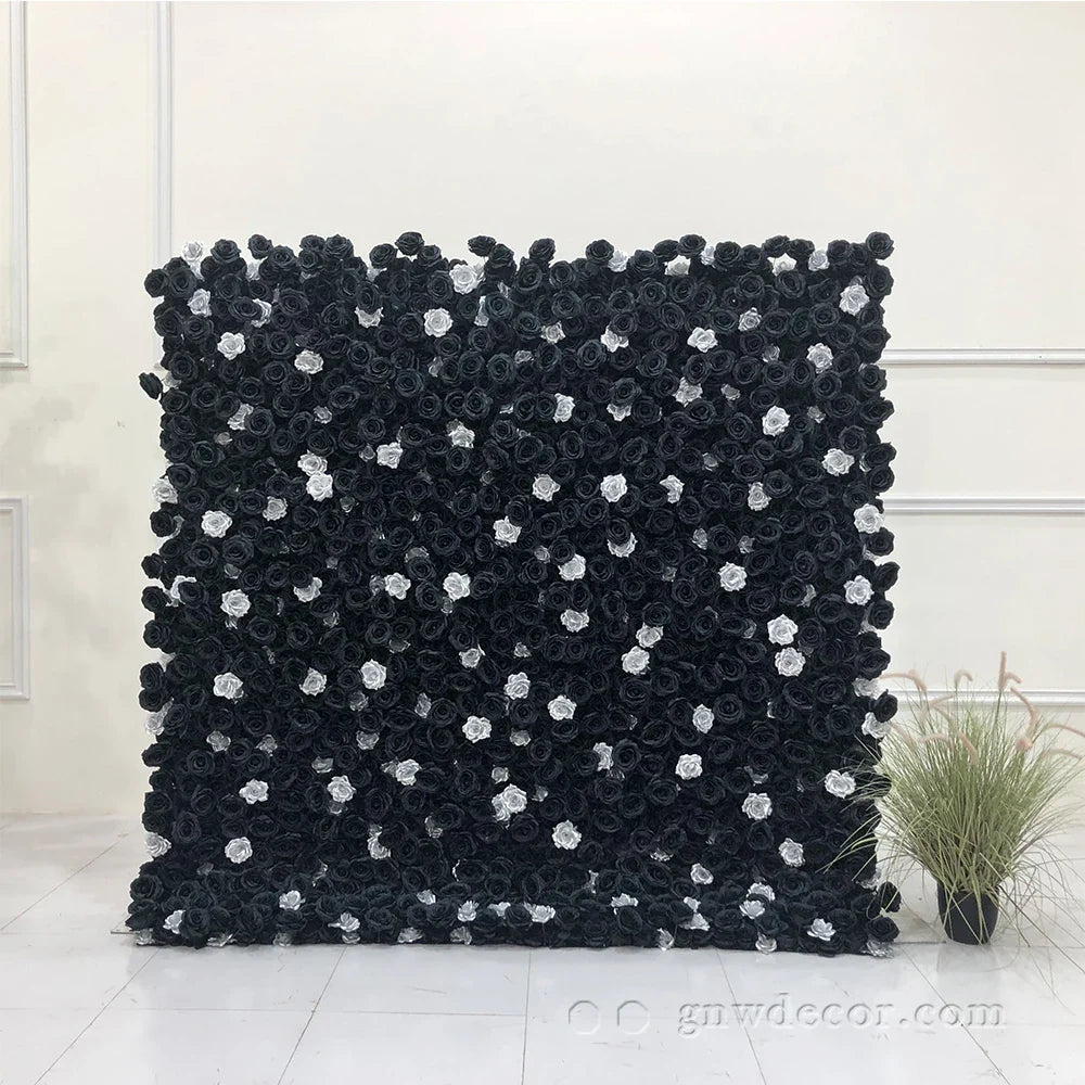 GNW OEM Custom Color Size Realistic Artificial Wedding Black Rose Feather Decorative Flower Wall Backdrops for Back to School
