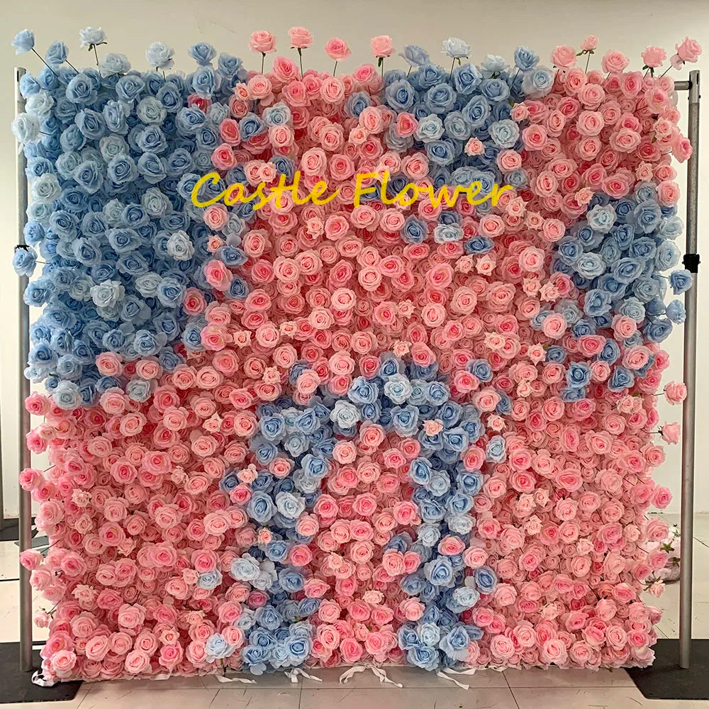 O-FW539 Customs white Pink 5D Cloth Flower Wall Wedding Backdrop Flower Wall Panel for Gender Reveal or Baby Shower Party Decor