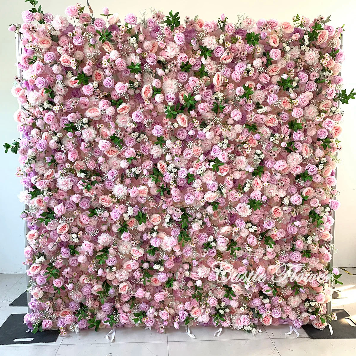 L-R267 Handmade Silk Pink 8x8 Feet Artificial Rose Flower Wall for Wedding Christmas Back-to-School Chinese New Year Party Decor