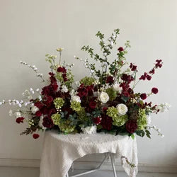 M-FR70 Natural Burgundy Greenery Artificial Flowers White Aisle Centerpiece Pink Flower Runner Wedding Decorations Supplies - Burgundy
