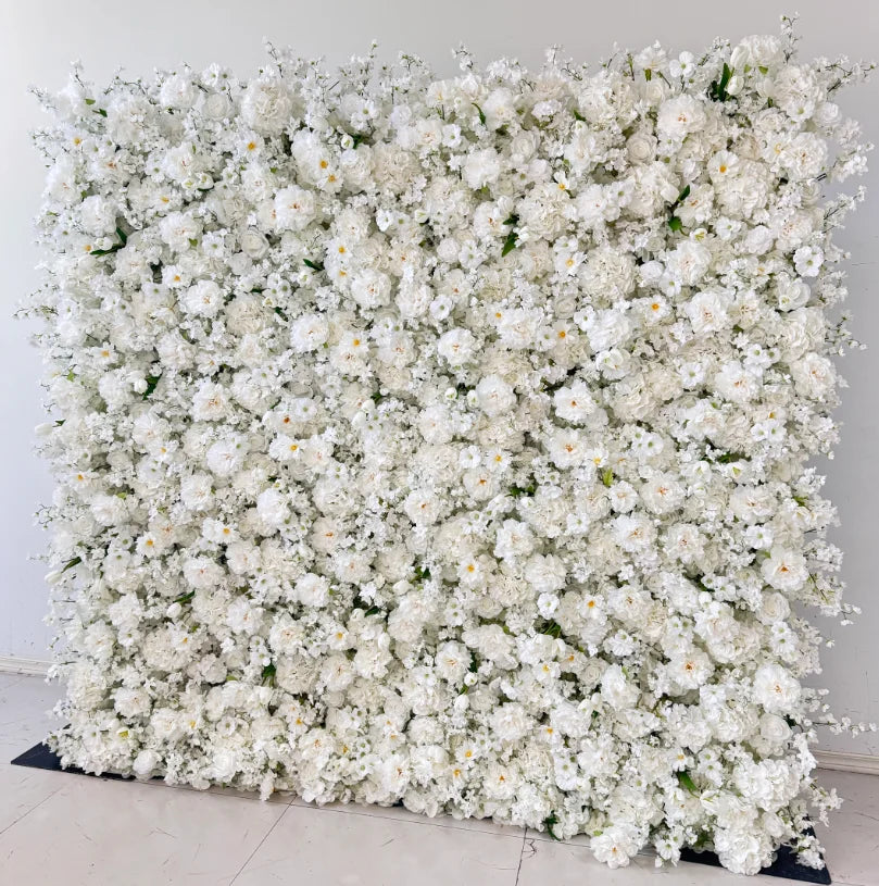M-FW15 Wedding Party Artificial Rose Flower Wall Backdrop Roll up 3d 5d Fabric Wedding Wall Flower White Flower Wall Panel