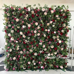L-R272 High Quality Silk Artificial Red Rose Flower Wall Floral Backdrop 8x8 ft Customized Size Wedding Party Decoration - 8ft*8ft, 10ft*10ft, Customized / FW560