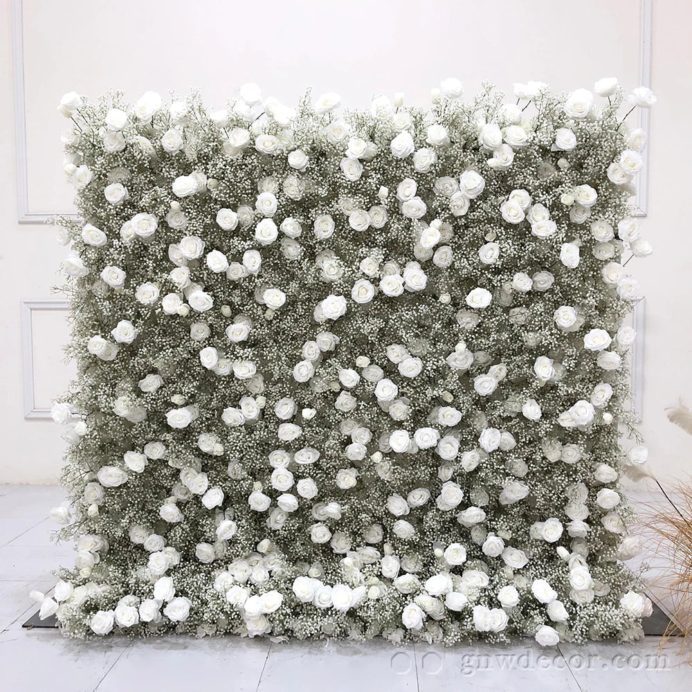GNW Wedding Supplier Handmade Roll up Cloth Back Flower Wall Flower Backdrop Flower Panel for Wedding Decoration Background