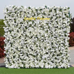 M-FW15 Wedding Party Artificial Rose Flower Wall Backdrop Roll up 3d 5d Fabric Wedding Wall Flower White Flower Wall Panel - Customized / #8