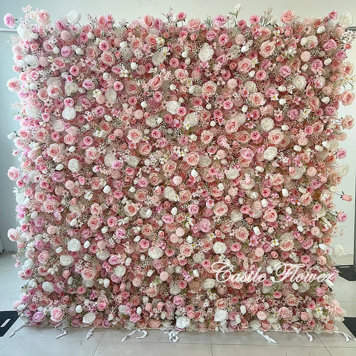 L-R267 Handmade Silk Pink 8x8 Feet Artificial Rose Flower Wall for Wedding Christmas Back-to-School Chinese New Year Party Decor
