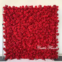 L-R272 High Quality Silk Artificial Red Rose Flower Wall Floral Backdrop 8x8 ft Customized Size Wedding Party Decoration - 8ft*8ft, 10ft*10ft, Customized / FW537