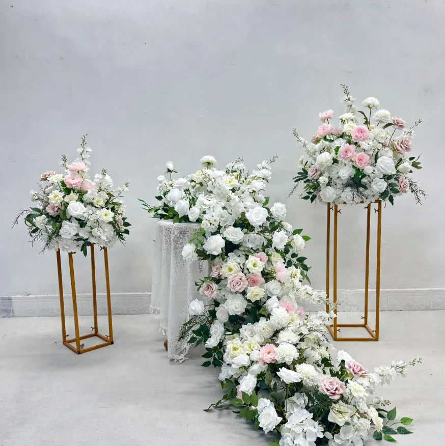 M-FR70 Natural Burgundy Greenery Artificial Flowers White Aisle Centerpiece Pink Flower Runner Wedding Decorations Supplies